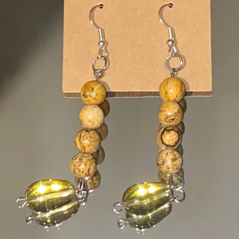 Picture Jasper with glass bead earrings